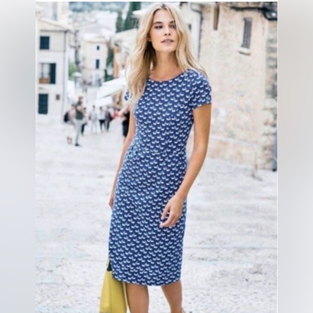 Boden Phoebe Jersey Dress - Santorini Blue Swans